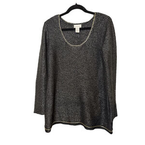 Soft Surroundings Black Silver Knit Sweater Chain Detail Relaxed Fit Size M